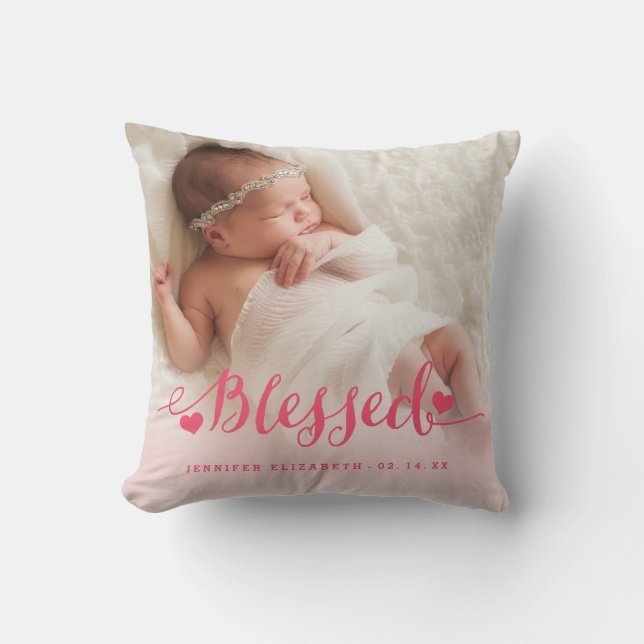 Rosa Baby Birth Photo Keepsaké Pillow Kudde (Framsida)