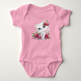 Rosa Baby Bodydräkt - Cute Cat Tecknad med Ro T Shirt