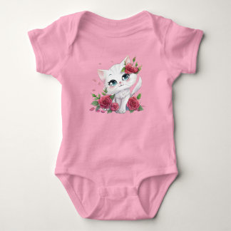 Rosa Baby Bodydräkt - Cute Cat Tecknad med Ro T Shirt