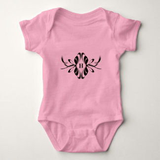 Rosa Baby Bodykostym med Elegant Black Bow Monogra T Shirt