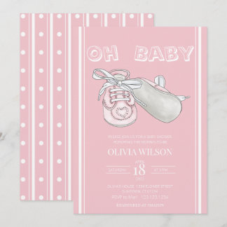 Rosa Baby Bootie Watercolor Baby Shower-inbjudan Inbjudningar