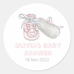 Rosa Baby Bootie Watercolor Baby Shower Runt Klistermärke