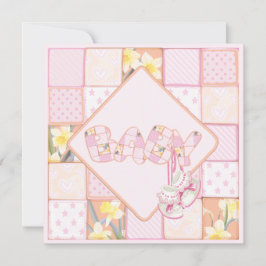Rosa Baby Bootys Patchwork Flicka Shower Inbjudningar