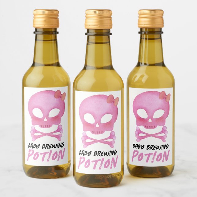 Rosa Baby Brewing Potion Halloween Baby Shower Vinetikett (Flaskor)