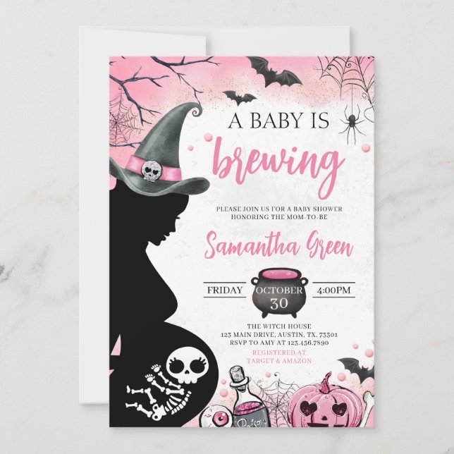 Rosa Baby brinner Halloween Baby Shower Inbjudningar (Framsida)