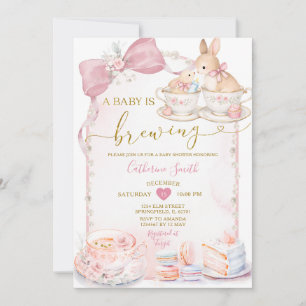 Rosa Baby Bryggs Kanin Tea Party Baby Shower Inbjudningar