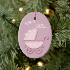 Rosa Baby Buggy-mall Julgransprydnad Keramik