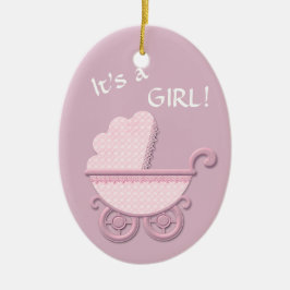 Rosa Baby Buggy-mall Julgransprydnad Keramik