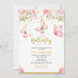Rosa baby-butterflurobabyduschinbjudan till babyba inbjudningar