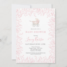rosa Baby Carriage Baby Shower-inbjudan Inbjudningar