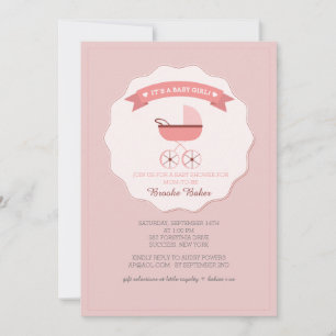 Rosa Baby Carriage Baby Shower Inbjudningar