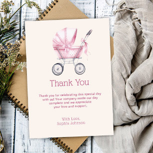 Rosa Baby Carriage Baby Shower Tack Kort