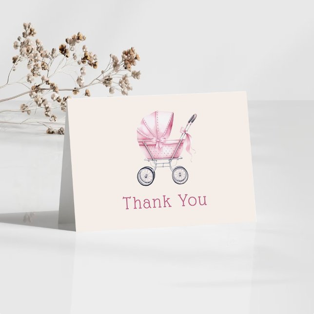 Rosa Baby Carriage Baby Shower Tack Kort (Skapare uppladdad)