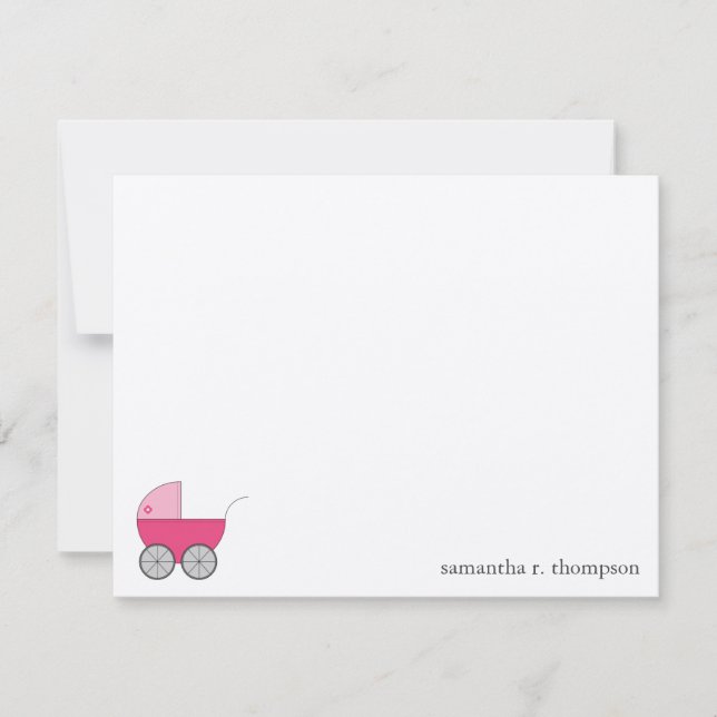 Rosa Baby Carriage Baby Shower Tackkort Card Anteckningskort (Framsida)