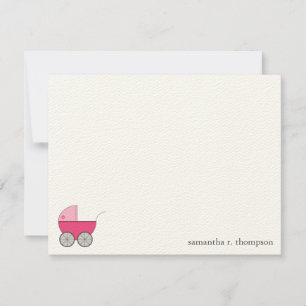 Rosa Baby Carriage Baby Shower Tackkort Card Anteckningskort
