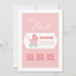 Rosa Baby Carriage Birth Notice Meddelande