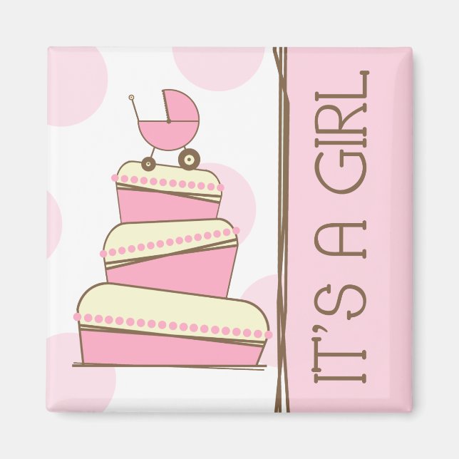 Rosa Baby Carriage Cake "It's A Girl" Magnet (Framsidan)