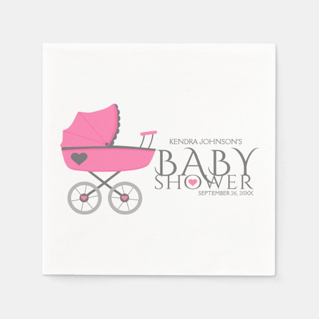 Rosa Baby Carriage Girls Baby Shower Pappersservett (Framsidan)