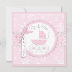 Rosa Baby Carriage & Snöflingor - tack ditt kort