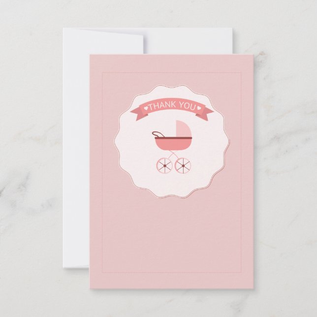 Rosa Baby Carriage Tack Notecard Inbjudningar (Framsida)