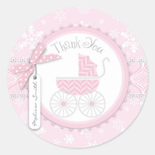 Rosa Baby Carriage & Winter Snowflake Tack Runt Klistermärke