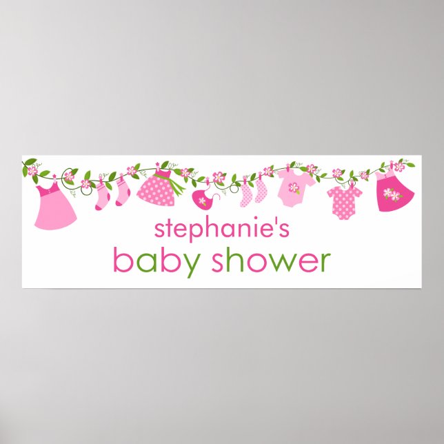 Rosa Baby Clothesline Baby Shower Banner Poster (Framsidan)