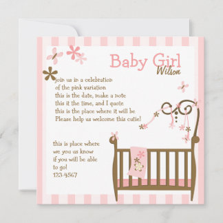 Rosa Baby Crib Inbjudningar