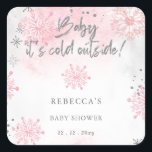 Rosa Baby dess Kall utanför babyskor för vinter Fyrkantigt Klistermärke<br><div class="desc">Rosa Baby sitt Kall utanför Winter Girl Baby Shower Stickers</div>