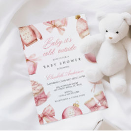 Rosa Baby Det är Kall utanför babyutbjudande Inbjudningar
