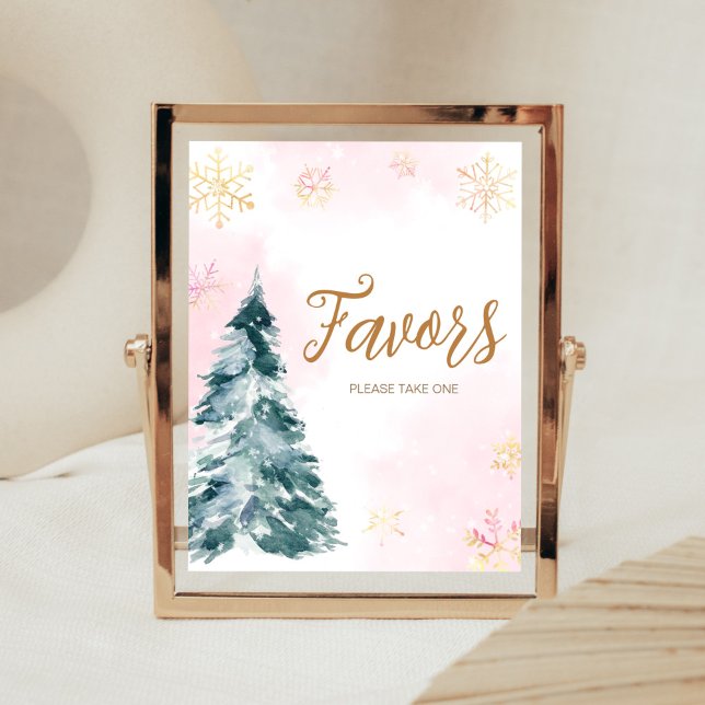 Rosa Baby Det är Kall utanför maten Poster (Pink Gold Winter Snowflake Cold Outside Baby Shower Favors Sign)