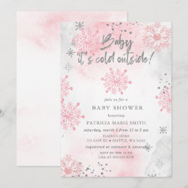 Rosa Baby det är kallt ute Vinter Baby Shower Inbjudningar