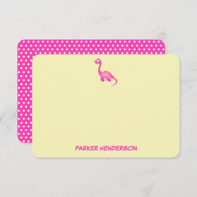 Rosa Baby Dinosaur Personlig Stationery Tack Kort (Fram/baksida)