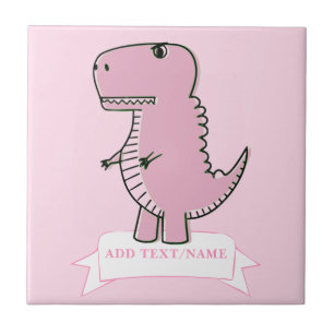 Rosa Baby Dinosaur Teckning Anpassningsbar Kakelplatta