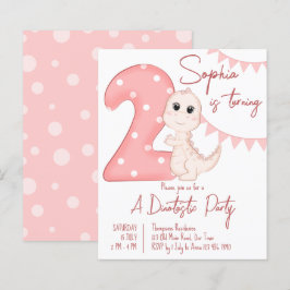 Rosa baby dinosaurier 2:a födelsedag inbjudan