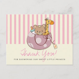 Rosa Baby Djur Baby Shower Tacksamhetskort Vykort