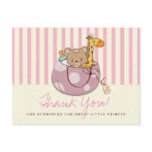 Rosa Baby Djur Baby Shower Tacksamhetskort