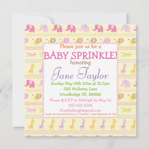 Rosa Baby djur Baby Sprinkle-inbjudningar Inbjudningar