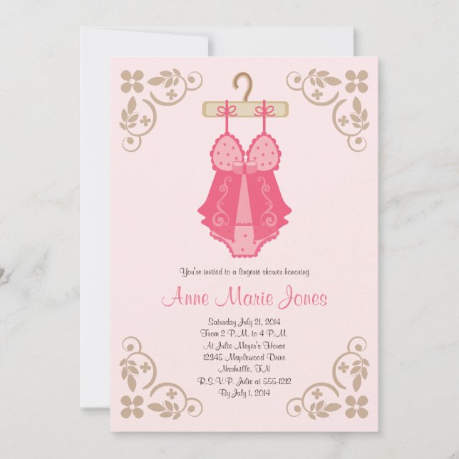 Rosa Baby Doll Lingerie Shower Party-inbjudningar Inbjudningar (Framsida)