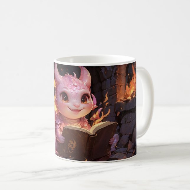 Rosa Baby Dragon Reads a Bok Kaffemugg (Framsida höger)