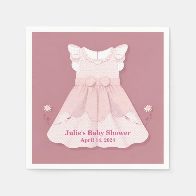 Rosa Baby Dress Baby Shower Pappersservett (Framsidan)