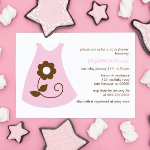 Rosa Baby Dress Girl Baby Shower Inbjudningar