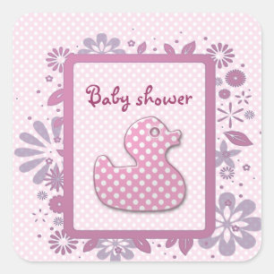 rosa baby ducky fyrkantigt klistermärke