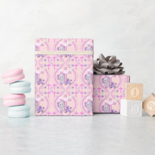 Rosa Baby elefant med Dove- och Kor-baptism Presentpapper