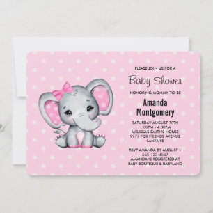 Rosa baby elefant med prickar baby shower inbjudningar