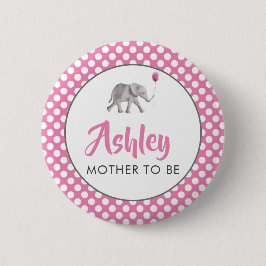 Rosa Baby Elephant Baby Shower Namn bricka Pin Knapp