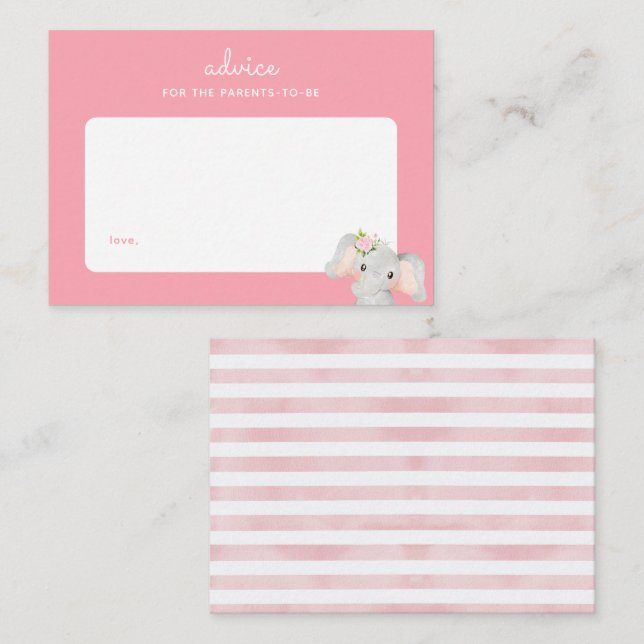 Rosa Baby Elephant Baby Shower Parsing Advice Anteckningskort (Fram/baksida)