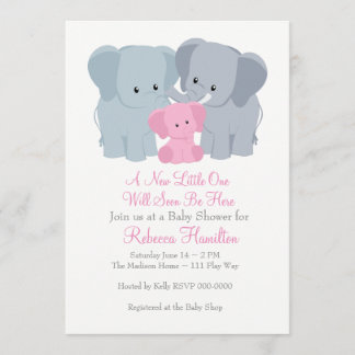 Rosa Baby Elephant-inbjudan Inbjudningar