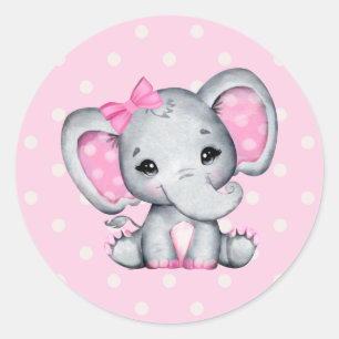 Rosa Baby Elephant med Polka Dot Öron Runt Klistermärke