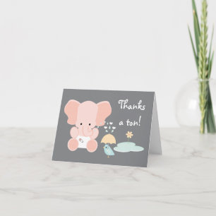 Rosa Baby Elephant och Bird Baby Shower Tack Kort