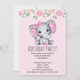 Rosa Baby Elephant och Ro Gräns Baby Shower Inbjudningar
